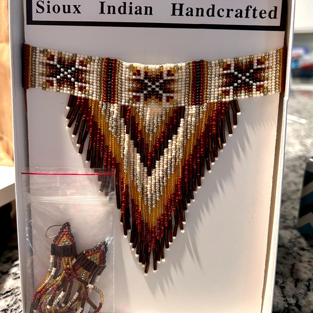 Sioux Indian Handcrafted bead necklace and earrings